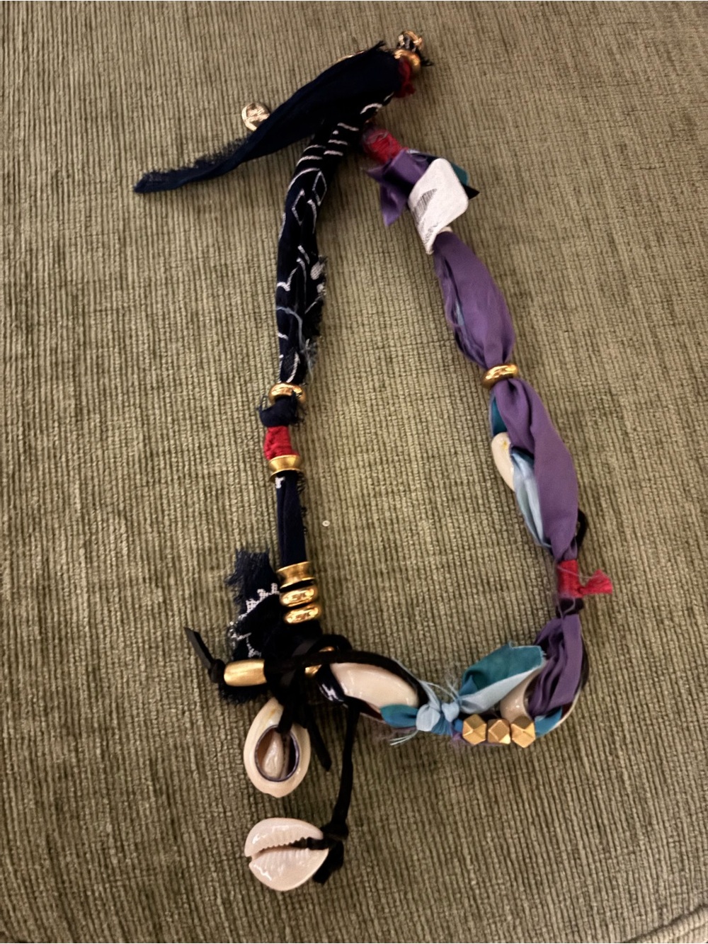 NWT Free People Boho Mixed-Color Fabric and Shell Necklace - Purple & Teal